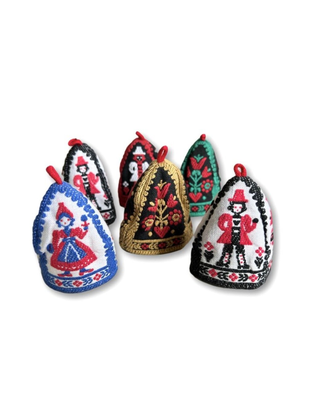 Collection of 6 Dutch Folk Art Embroidered Egg Cozies NOS